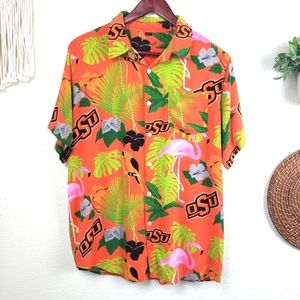 Excellent Used Condition Men's OSU Oklahoma Orange Hawaiian Button Up Shirt